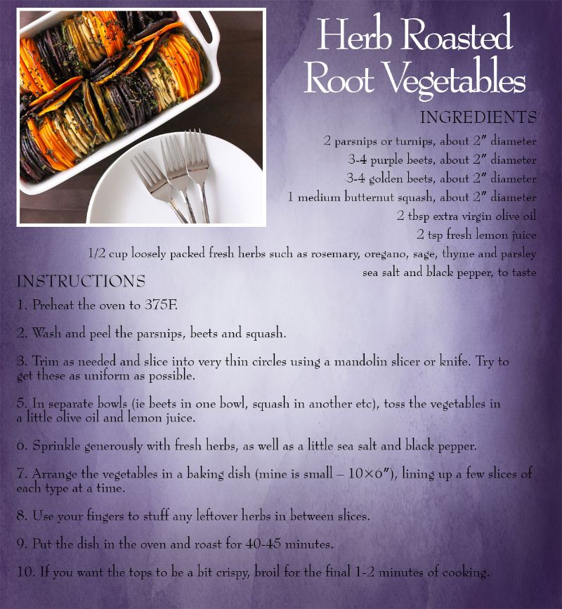 Herb Roasted Root Veggie Recipe Card